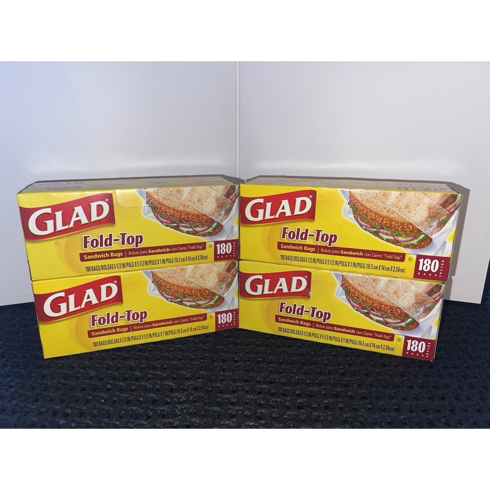 Vintage 2008‎ GLAD Fold Top Sandwich Bags, Plastic Bags 180-Count X 4 🟰 720